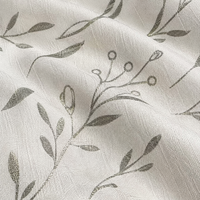 Rideau semi-transparent gris argenté personnalisé avec motif de branche botanique et détails métalliques pour hôtels, villas et salons (vente en gros)
