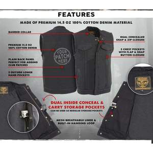 2025 cuero MDM3000 chaleco 'brute' para hombre oculto Snap negro Denim Club estilo con cremallera oculta - Product Image 3