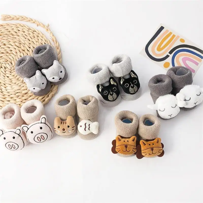 In stock colorful baby non-slip low cut socks 3D cartoon doll cute animal doll baby girl socks shoes