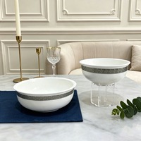 Ensemble de bols de service en céramique blanche avec support métallique, style européen sous glaçure, pour la maison, les restaurants et les fêtes