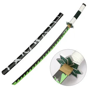 Espada de demonio asesino, precio de fábrica, funda verde, aspecto bonito, accesorios de anime, cuchillo de madera