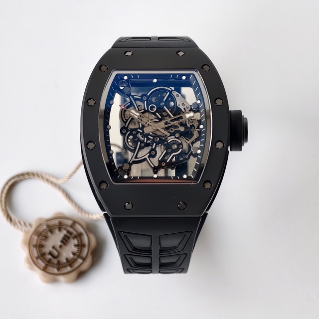 Umi Men's Luxury Mechanical Watch Tonneau Case Skeleton Dial Tourbillon Sapphire Crystal Case Silicone Strap 42mm RM-055