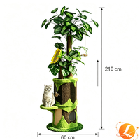 Arbre à chat surélevé avec plantes artificielles, griffoir double niveau, perchoir rembourré et niche douillette pour chat d'intérieur