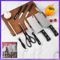 Ensemble de couteaux de cuisine en acier inoxydable en stock du fabricant, emballage sous carte d'aspiration, pour couper les fruits et la viande