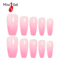 Lot de 32 faux ongles longs en forme de cercueil, dégradé rose, à presser, en ABS souple et durable, avec étiquette privée, fournisseur de faux ongles personnalisés avec logo
