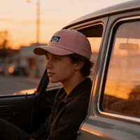 Casquette de baseball en velours côtelé rose poudré, personnalisée avec logo tissé feuille de montagne verte, idéale pour le quotidien, les loisirs et les activités de plein air.