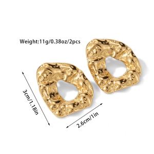 Customizable 18K <b>Gold</b> Plated Stainless Steel Fashion Jewelry Irregular Hammered Texture <b>Chunky</b> Hollow <b>Hoop</b> Earrings for Trendy - Product Image 3