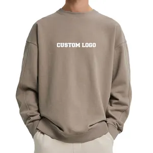 Kaus hoodie pria, Hoodie logo cetakan ukuran besar bulu domba berat leher Crew kosong kualitas tinggi