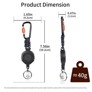 Porte-badge robuste avec mousqueton, enrouleur rétractable pour badge, porte-clés extensible avec cordon en acier et paracorde - Product Image 5