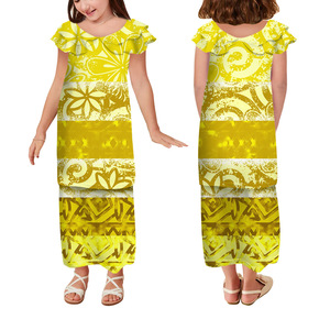 Custom Pacific Island Art Design Samoan Kids Puletasi Set Niñas Vestido Diseño marino Conch Starfish Impresión Niños Ropa 2PCs - Product Image 1