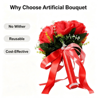 Bouquet de demoiselle d'honneur pastoral avec roses artificielles en soie, feuilles vertes et ruban de satin pour cérémonie de mariage occidentale et décoration de cérémonie de mariée
