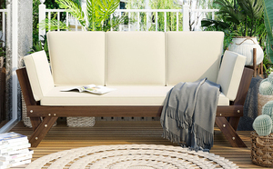 Chaise longue <span class=keywords><strong>de</strong></span> patio réglable en bois d'acacia, 3 positions inclinables, coussin en mousse épaisse, résistant à l'eau, canapé d'extérieur - Product Image 6