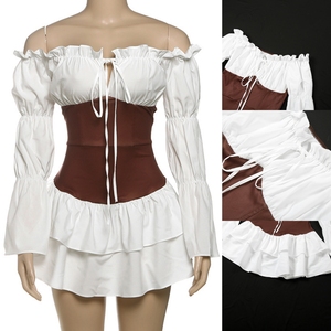 Vestito da <span class=keywords><strong>donna</strong></span> K25D78250 nuovo stile-puro colore <span class=keywords><strong>erotico</strong></span> e Sexy-abbinamento con scollo a V aderente e snellente manica a sbuffo - Product Image 5