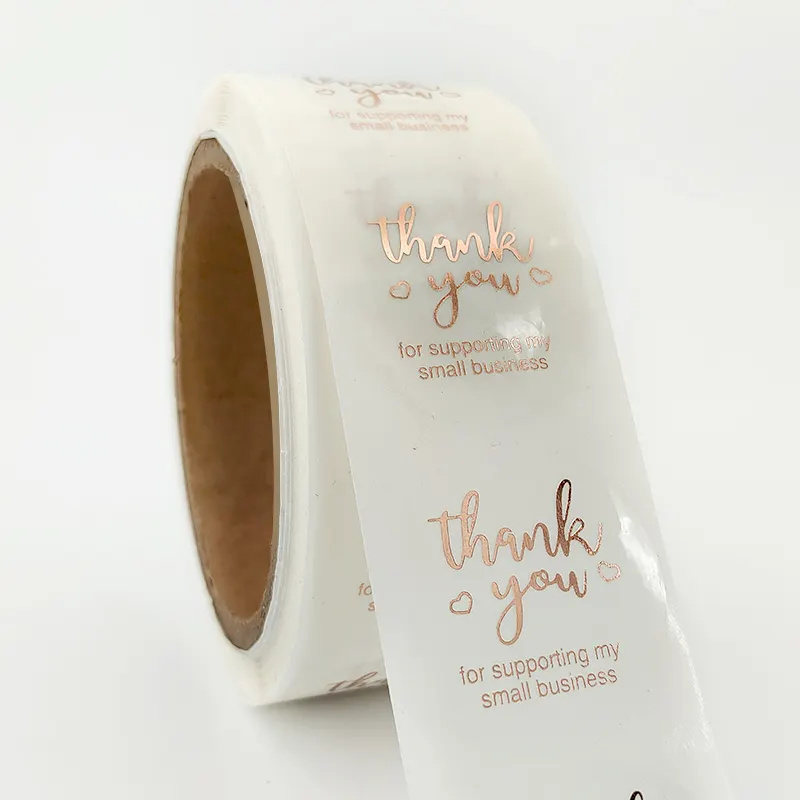 Custom Logo Printing Roll Transparent Labels Clear Gold Foil Self Adhesive Private Sticker Printing