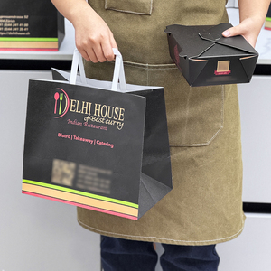 Bolsas de Papel Kraft Biodegradables, Reciclables y Ecológicas Personalizadas para <span class=keywords><strong>Comida</strong></span> <span class=keywords><strong>India</strong></span>, <span class=keywords><strong>Bistro</strong></span>, con Asas Planas - Product Image 4