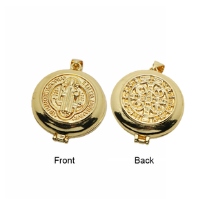 CZ9332 Colgante de medallón ovalado chapado en oro de 18k con circonitas y pavé de circonitas, con motivos de <span class=keywords><strong>San</strong></span> <span class=keywords><strong>Benito</strong></span> <span class=keywords><strong>Abad</strong></span> y Virgen María, para fotos, para mujer - Product Image 4