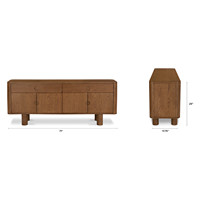 Buffet de salle à manger de luxe en chêne brun de style Mid-Century, 71 pouces, grand, arrondi, avec 2 tiroirs et 4 portes, meuble de rangement