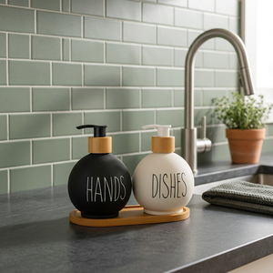Dispensador de Jabón Automático de Vidrio Moderno y Ecológico ERKUGO con Soporte de Bambú de 500 ml para Uso Doméstico en el Baño - Product Image 2