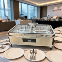 304 Edelstahl Restaurant Buffet Chafing Dish Volle Größe 9L Hydraulisch Elektrisch Manuelle Temperaturregelung 85-100°C Buffet