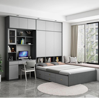 Lit Tatami Moderne de Luxe en Bois, Rembourré en Tissu, avec Rangement Intégré, Meuble Multifonctionnel pour Fenêtre en Saillie