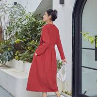 Robe midi décontractée en coton pour femme, coupe ample, manches longues, col en V, personnalisable, grandes tailles, OEM ODM