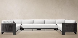 Conjunto de Muebles de Jardín Curvos Modernos Personalizados con Brasero Exterior, Estructura de Cuerda Negra, Cojines Impermeables, Sofá de Conversación para Patio, Villa o Jardín - Product Image 4