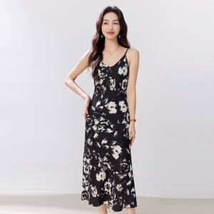 V-neck Floral Print Slip Dress Women's Acetate Fabric Casual Daily Wear Mid Length - Product Image 2