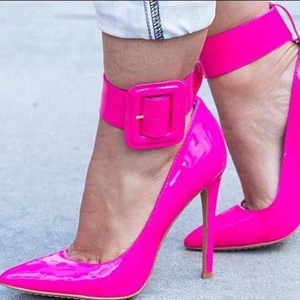 3D Patterns Ankle Buckle Strap Thin Heel Women Dress <b>Shoes</b> Reflective Upper Ladies Pointed Toe Dating Pump Plus Size 47 - Product Image 3