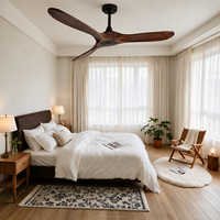 Nouveau ventilateur de plafond transfrontalier à moteur DC LED de 52 pouces avec design nordique moderne, télécommande 6 vitesses, lampe ventilateur rétro en bois