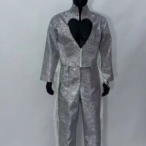 Glitters Suit <strong>Silver</strong> <strong>Sequins</strong> <strong>Jacket</strong> Stylish Men's Suit for Performance Party Dance Suit Ballroom Stage Dance - Product Image 1