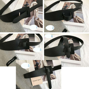 Ceintures larges et longues pour femmes, ceintures simples en cuir PU <span class=keywords><strong>noir</strong></span> pour robes et manteaux - Product Image 2