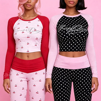 Dameskleding op maat met logo, zacht katoenen shirt met lange mouwen en wijde broek met opvouwbare taille, casual 2-delige lounge set voor dames