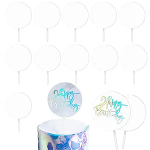 Sqa045 transparente, transparente, bolo em branco, sem textos, placa acrílica simples, decoração de bolo de aniversário, casamento, festa de bolo, personalizado diy, 10 peças