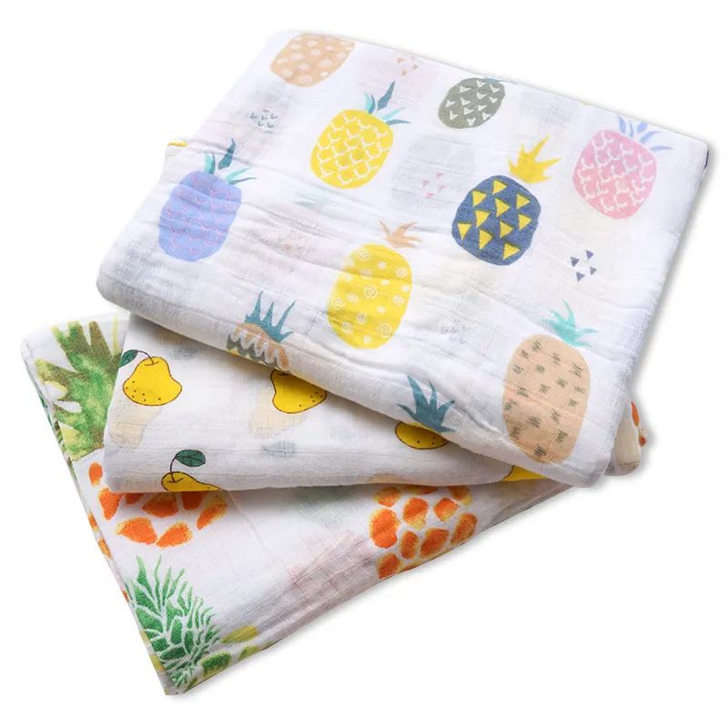 Diseño personalizado de la fruta del algodón muselina Swaddle bebé manta de Picnic en Stock