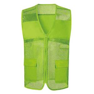 Chaleco de malla sin mangas, amarillo fluorescente, verde, con doble bolsillo, ropa de trabajo transpirable para trabajo al aire libre - Product Image 1
