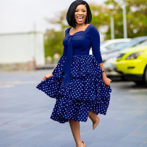 D117T European American Women's <strong>Clothing</strong> for Foreign Trade Large Size Cross-Border Slimming Wave Point African Mother Dress - Product Image 2