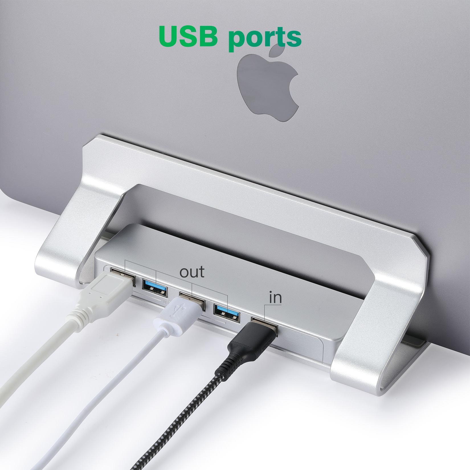 Aluminum Width Adjustable Vertical Desktop Holder Dock Save Space for Desk Organizers and Storage Laptop Stand With 3.0 Hub