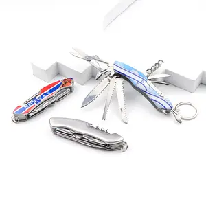 Porte-clés couteau multi-outils multifonctions en métal en acier inoxydable avec logo imprimé sur mesure