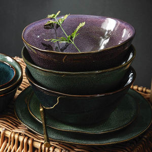 วินเทจเคลือบปฏิกิริยาสีเขียวสีฟ้าพอร์ซเลนบนโต๊ะอาหารเซรามิกชุดอาหารค่ําชุดจานชุดอาหารเย็นสําหรับร้านอาหาร - Product Image 4