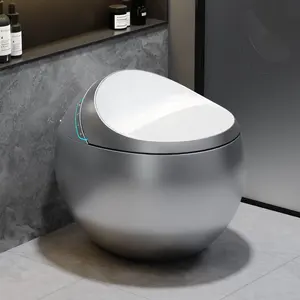 Mangkuk toilet cerdas warna abu-abu otomatis pasang di lantai mewah toilet kamar mandi bentuk telur toilet pintar