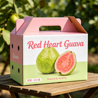 Premium rode hartvormige guave verpakkingsdoos met aangepast logo, bedrukt golfkarton, fruit- en groente verzenddoos met handvat