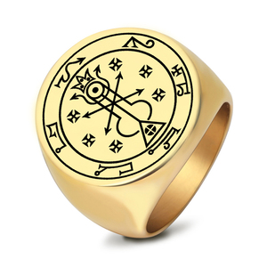 Anneau en acier inoxydable R202, sceau du trône de Belphegor, le Livre de Sitra Achra, Prince démon de la richesse, Seigneur de l'Entretoise, Bijoux de Salomon - Product Image 1