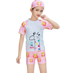 Conjunto de traje de baño de dibujos animados para niñas, traje de baño de tres piezas de secado rápido UPF 30 para natación y deportes acuáticos de 5 a 16 años - Product Image 1