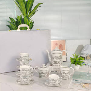 Luxury D Series Ceramic Tea <b>Set</b> 15-Piece <b>Set</b> Bone Porcelain Tea Pot Cup and Saucer <b>Set</b> - Product Image 3