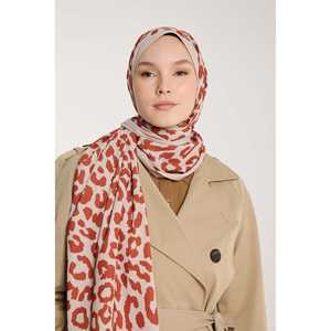 Écharpe en satin de soie style vintage Pure Tone, imprimé léopard, motif à pois couleur terre cuite, saison printemps, en polyester satiné - Product Image 2