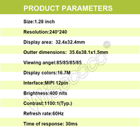Wisecoco Panneau Lcd Ips 1.28 Inch 240*240 MIPI 12Pins Interface 400Nits Modules d'affichage Écran Lcd pour VR AR