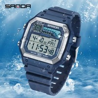Reloj de Pulsera Digital Electrónico Sanda 6196 para Hombre, de Moda, con Alarma, para Estudiantes, Esfera Cuadrada, Multifuncional y Resistente al Agua