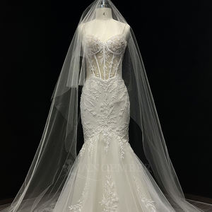 Robes de mariée sirène ajustées NT38 Exclusive Bonding Sweetheart avec appliques florales en dentelle et cristaux, traîne chapelle - Product Image 3