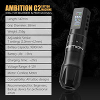 Mesin Tato Nirkabel Profesional Ambition C2 1600mAh Motor Tanpa Inti 2.0-4.2mm 7 Tingkat Panjang Stroke yang Dapat Disesuaikan untuk Seni Tubuh