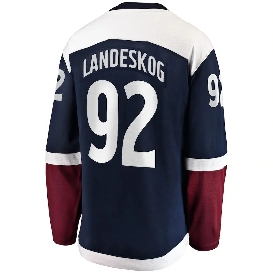 Camisa de hockey de gelo personalizada, camisa esportiva masculina bordada da avalina vermelha com 29 mackinnão 96 garantia 6 makar